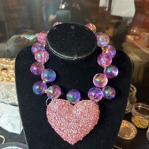 Pink Heart Beaded Necklace